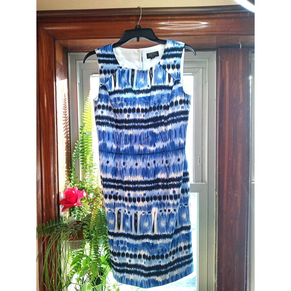 TAHARI BLUE-WHITE CAREER PARTY COCKTAIL DRESS SIZE 6P